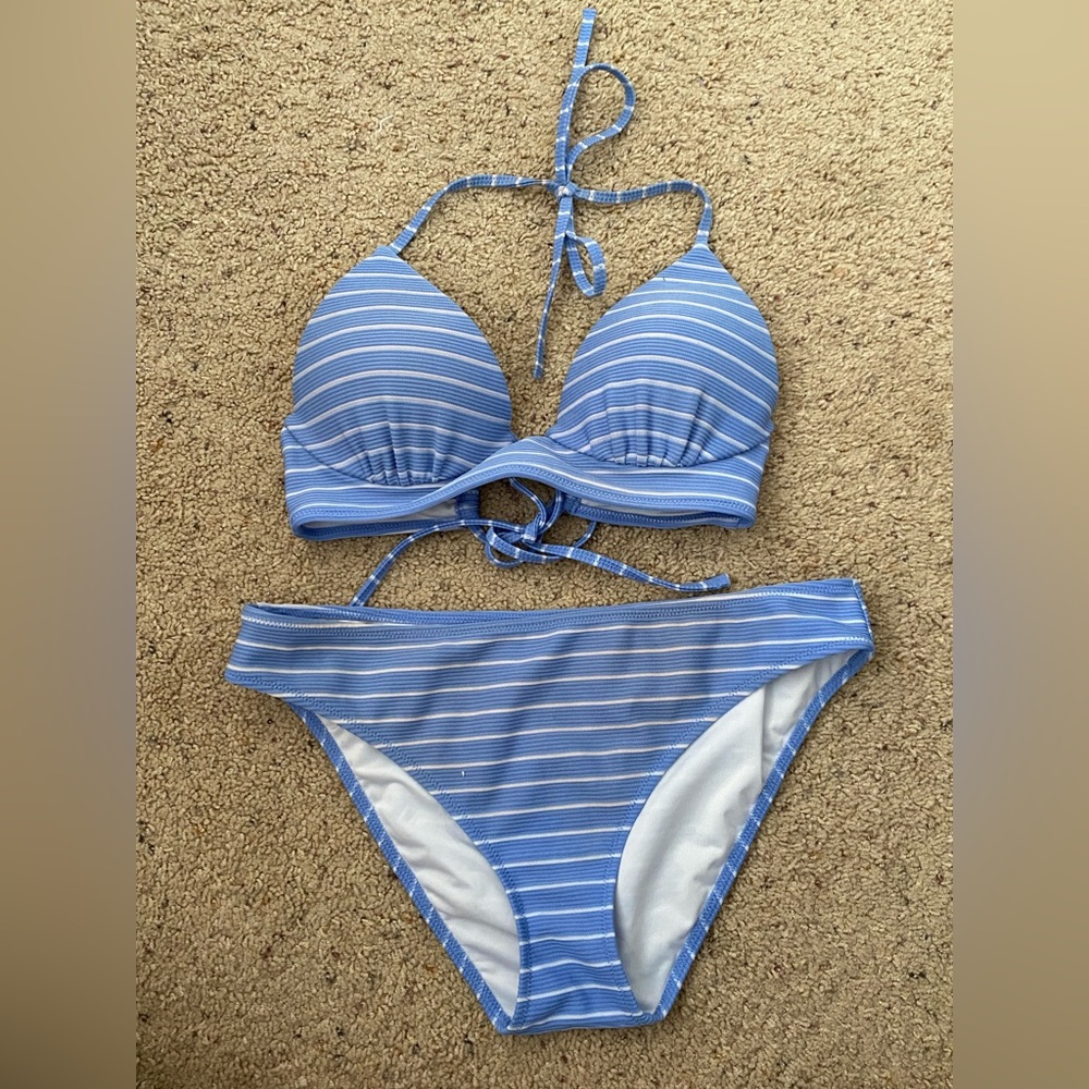 White and Blue Striped Bikini set